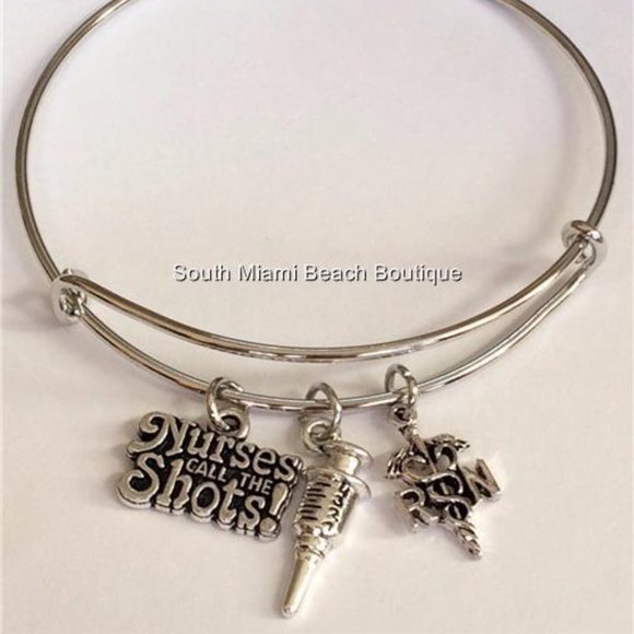 Nursing RN Caduceus Charm Bracelet Syringe Cute Graduation Gift Silver Plated - Picture 5 of 8